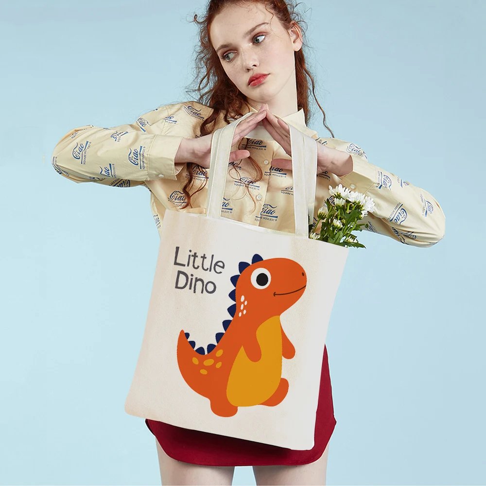 Fashion Jurassic Dinosaur Women Shopping Bag Both Sided Reusable Cute Cartoon Animal Canvas Lady Shoulder Tote for Children