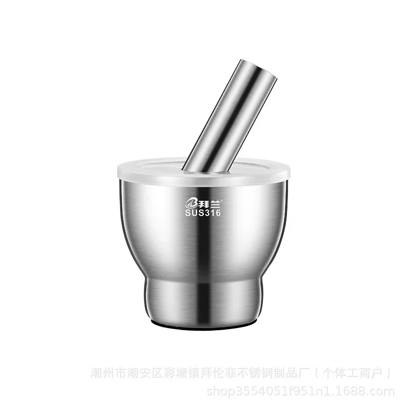 Solid stainless steel garlic mortar, stone mortar, garlic paste mashing jar,  household large medicine pestle