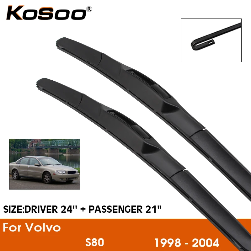 Car Wiper Blade For Volvo S80 1998-2004 Windshield Rubber Silicon Refill Front Window Wiper 24"+21" LHD RHD Auto Accessories