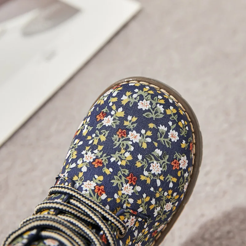 Winter Autumn Children Short Boots With Velvet Inside Baby Warm Cotton Boots Girls Fashion  Floral Print Princess Boots