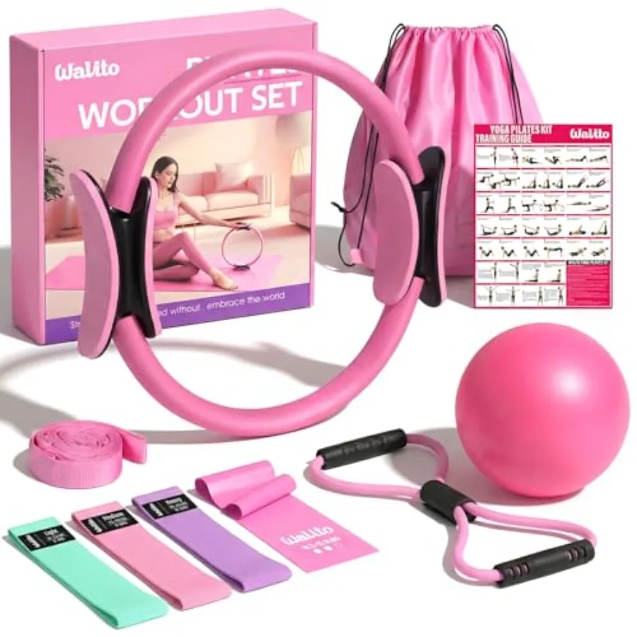 

Home Pilates Kit for Women, Pilates Ring Set with Magic Circle, Resistance Bands, Figure 8 Workout Bands, Mini Ball, Compact To