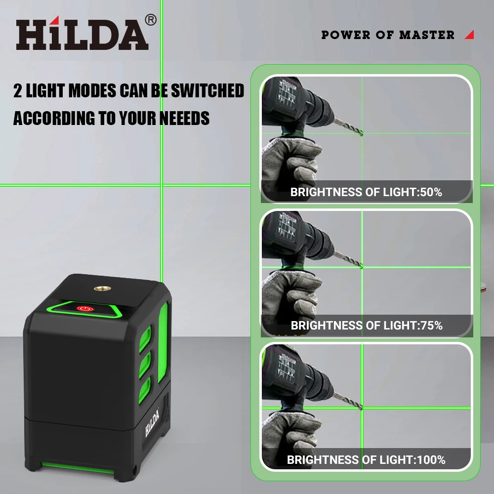 HILDA 2 Lines Laser Level Self-Leveling Meter Cross Green Level Laser Horizontal & Vertical High-Precision Measuring Tools 