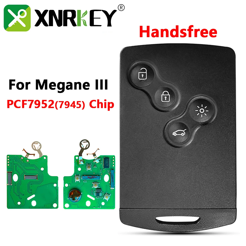 

XNRKEY 4 Button Smart Card Remote Car Key PCF7952 Chip 433Mhz for Renault Megane 3 Fluence Scenic Laguna 3 Handsfree Card