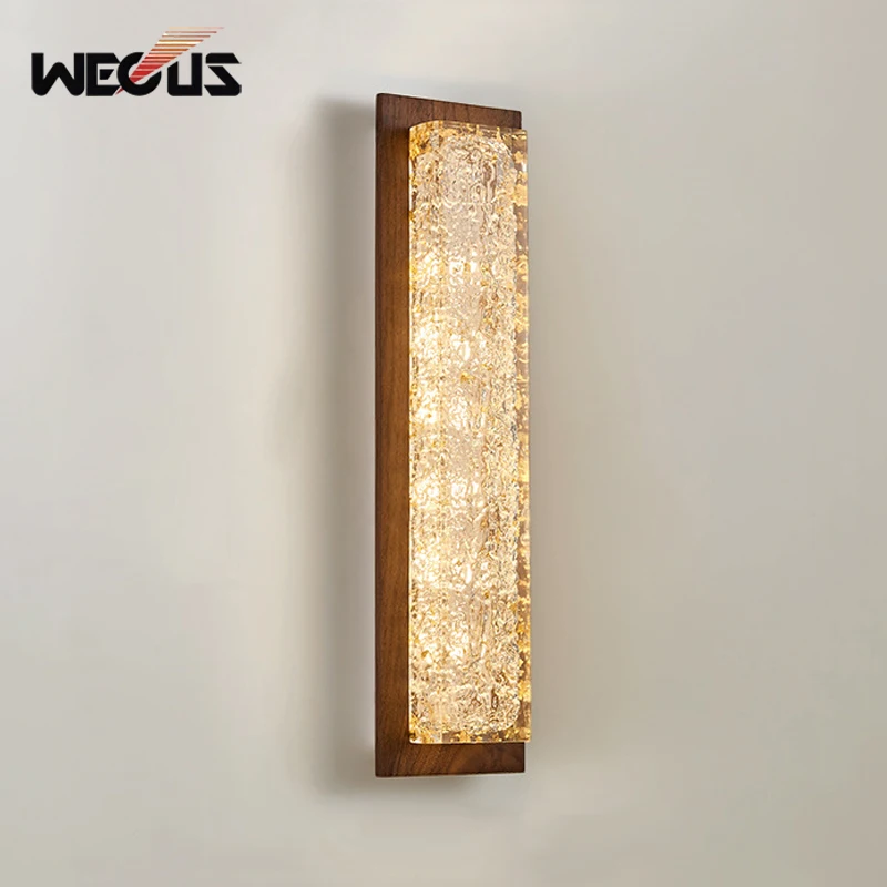 

Mid-Century Modern Living Room Wall Lamp Retro Solid Wood Strip Entryway Accent Wall Corridor Bedroom Bedside Art Decor Light