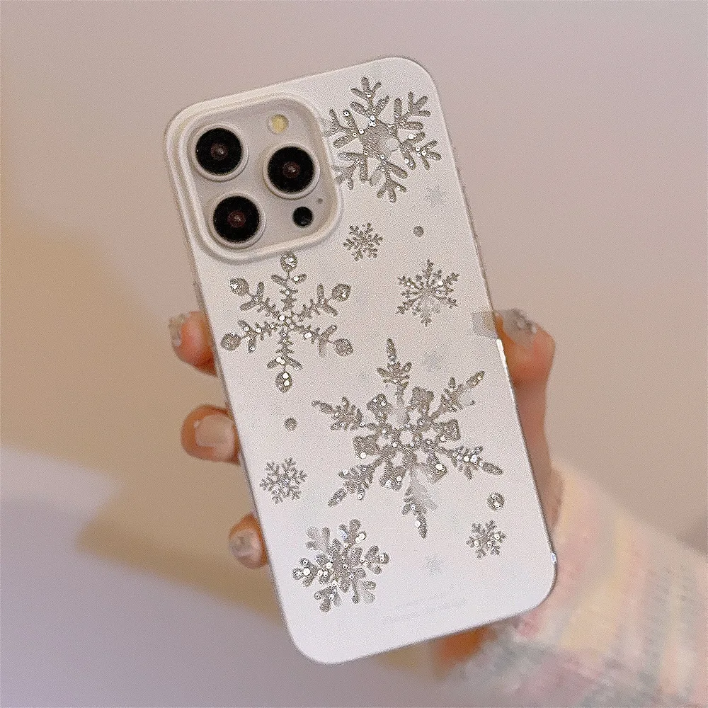 Luxury Glitter Snowflakes Phone Case For iPhone 16 15 14 13 12 11 Pro Max XS XR X 7 8 Plus Clear Shockproof Protective Cover