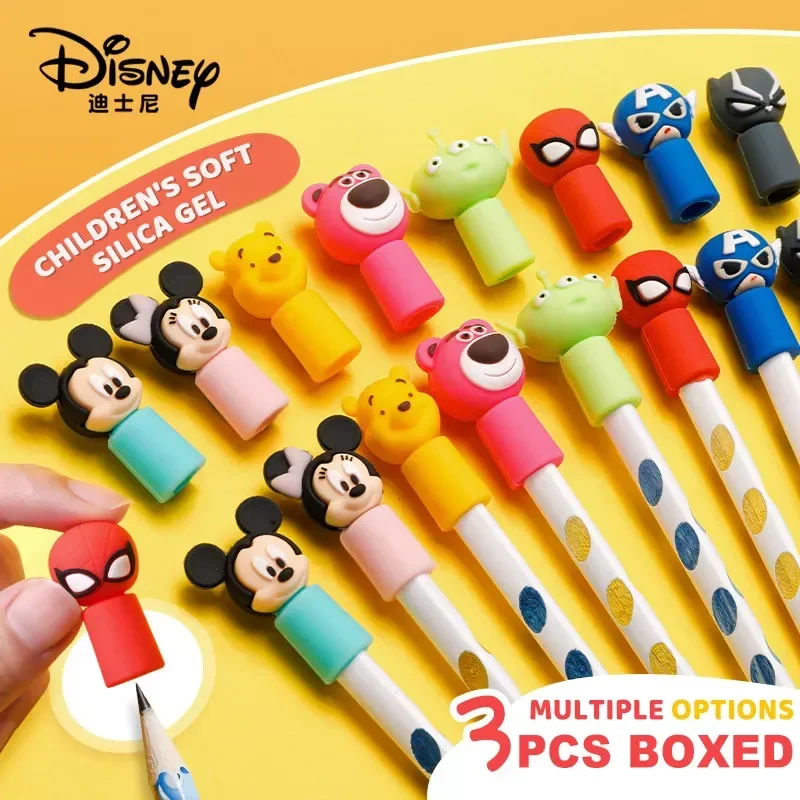 3pcs/set Disney Mickey Minnie Mouse Pencil Caps Pen Covers Cartoon Kawaii High Quality Student School Office Stationery Supplies