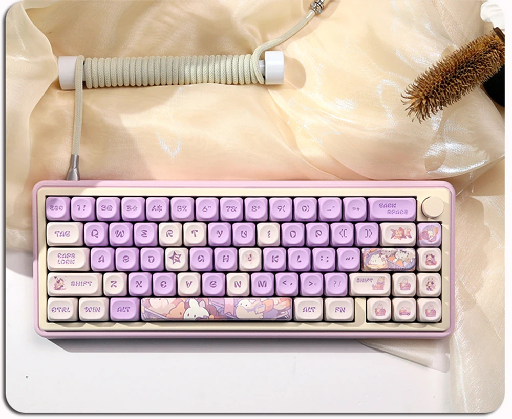 

ZUOYA Purple Rabbit Theme Personality Keycaps for Mechanical Keyboard PBT 132 Key Caps Cute MOA Height Custom for K500 GMK87 67