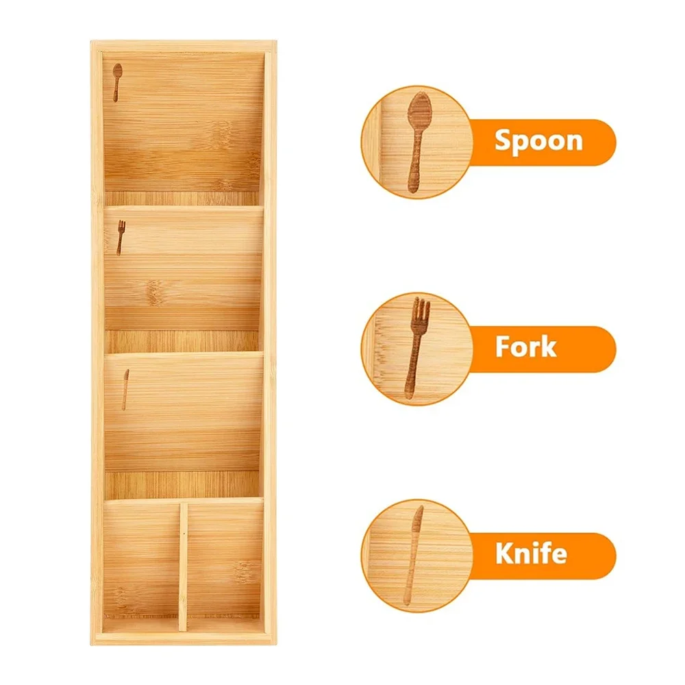 Simple Kitchen Tableware Drawer Organizer for Forks Spoons Utensils Boxes Kitchen Compact Bamboo Expandable Cutlery Drawer Tool