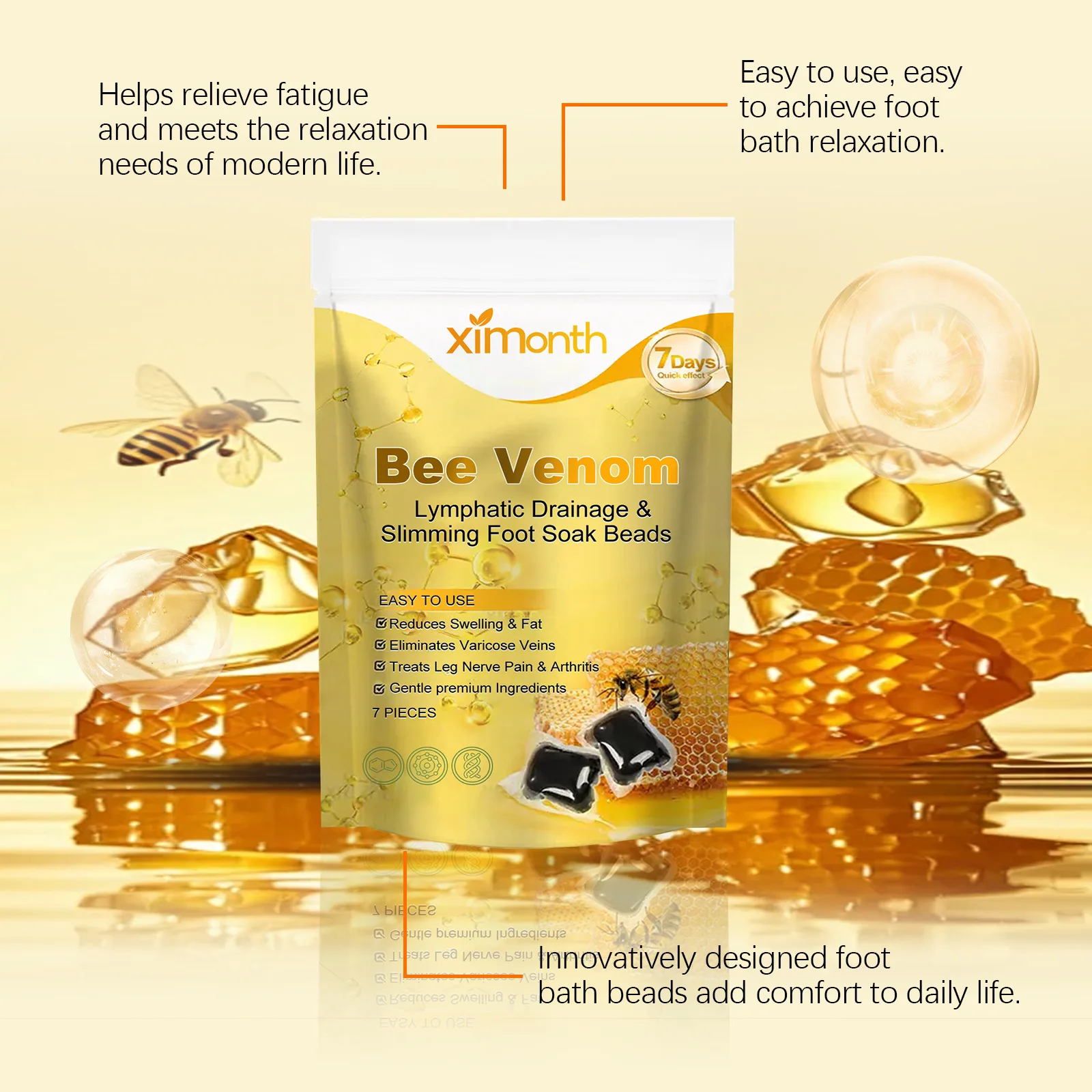 Ximonth Bee Venom Foot Bath Beads Weight Loss Relieve Fatigue Deeply Cleansing Improve Sleep Remove Odor Feet Detox Soak Beads