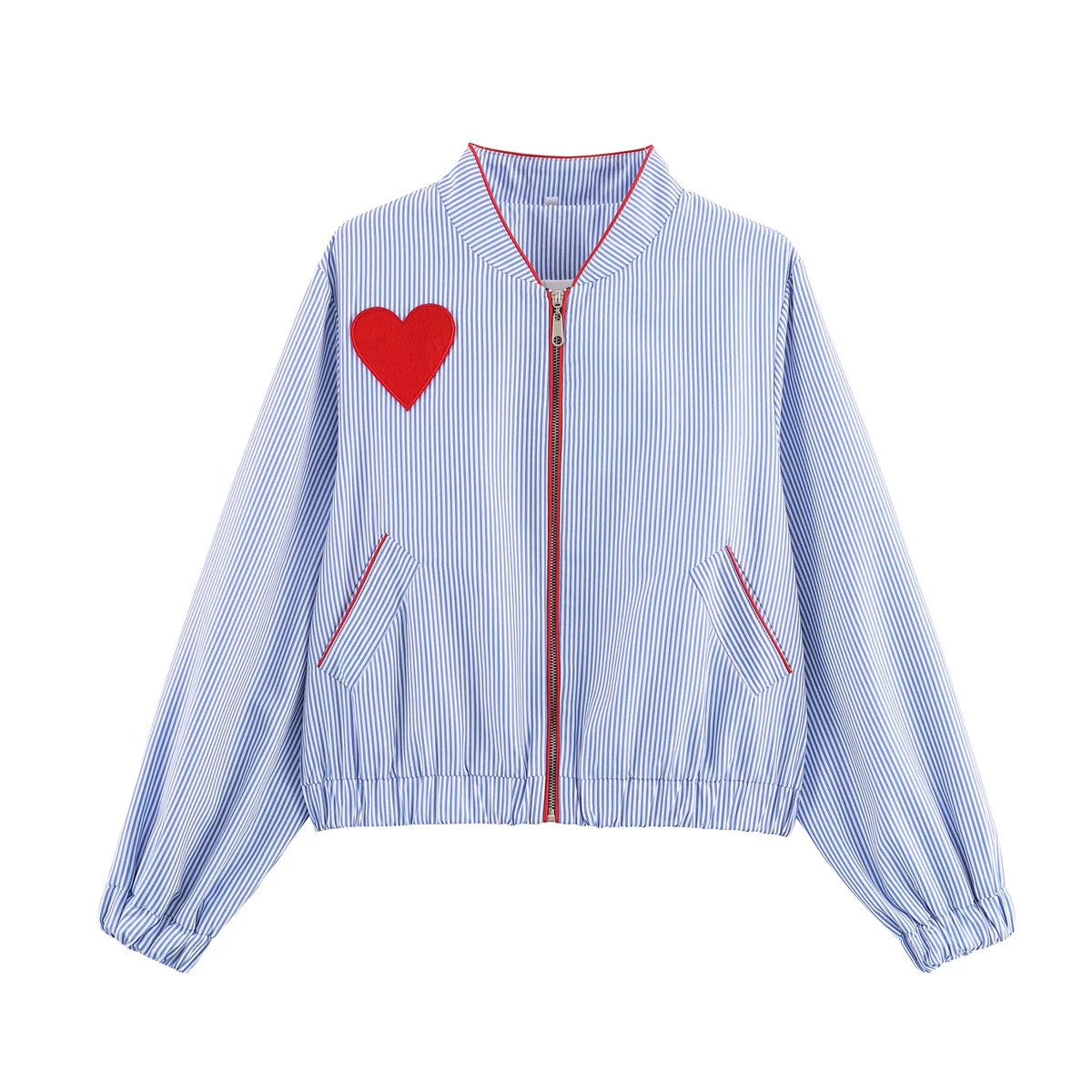 KASLEAD جديد إمرأة Faion مخطط القلب المرقعة سستة كيت Jaet معطف Sli ألياف البوليستر طويلة Sve ملابس خارجية