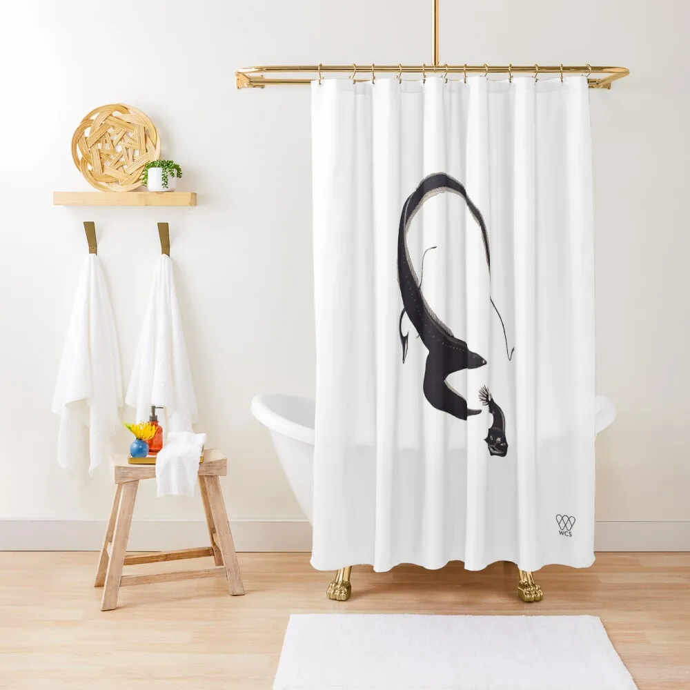 

Gulper Eel Chasing Deep Sea Fish Shower Curtain Bathtub Waterproof Bathroom Shower Luxury Bathroom Shower Bath Curtain
