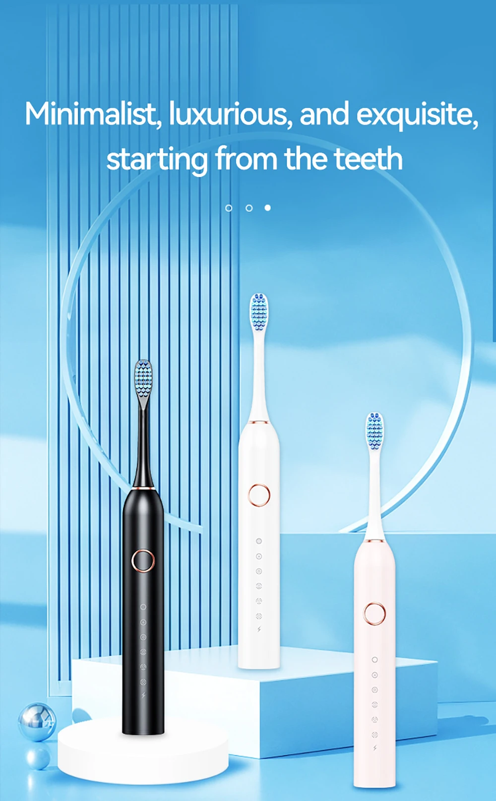 Hicare New Electric Toothbrush, Household Ultrasonic Toothbrush, Whitening Toothbrush, 6-Modes, Soft Bristled, Black