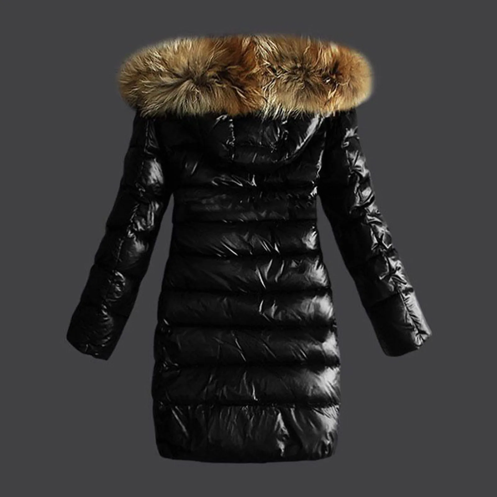 Winter Female Long Padded Faux Fur Collar With Non Removable Hooded Warm Jackets New Fashion Women Zipper Thicken Coat