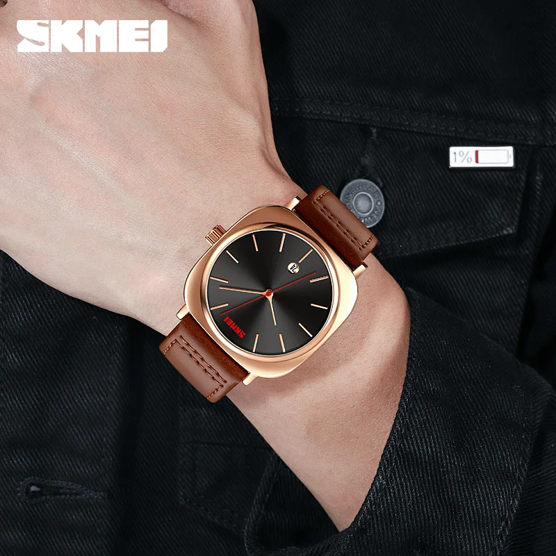 SKMEI New Luxury Mens Watches Fashion Design Quartz Movement Watch For Men Leather Strap Waterproof Date Clock Relogio Masculino