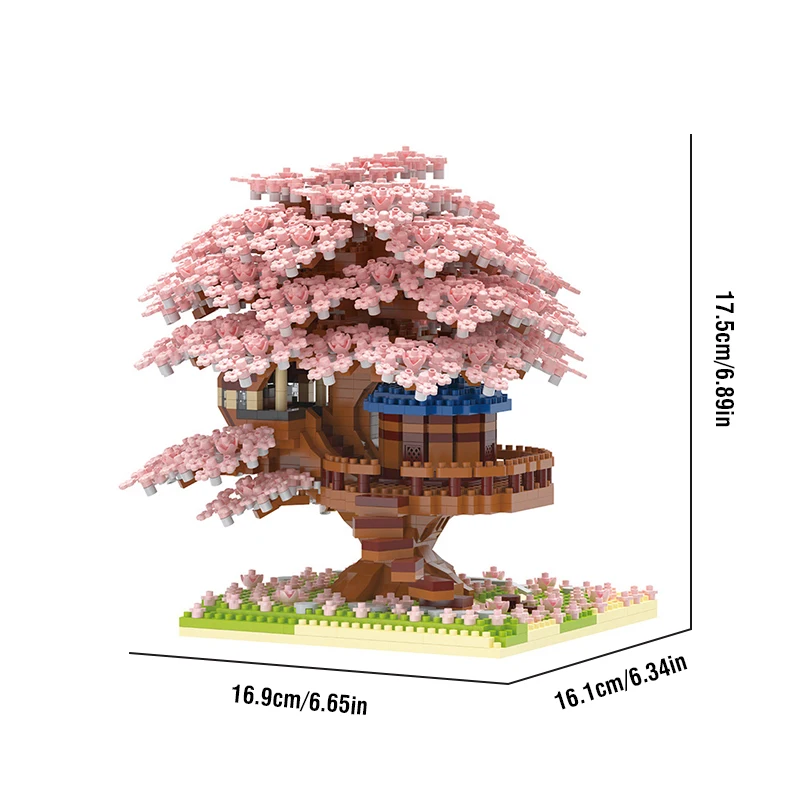 Mini árbol, casa de flores, modelo de bloques de construcción, flor de melocotón, montaje artesanal, ciudad, vista de calle, ladrillos, juguetes para niños, regalos de navidad para niñas