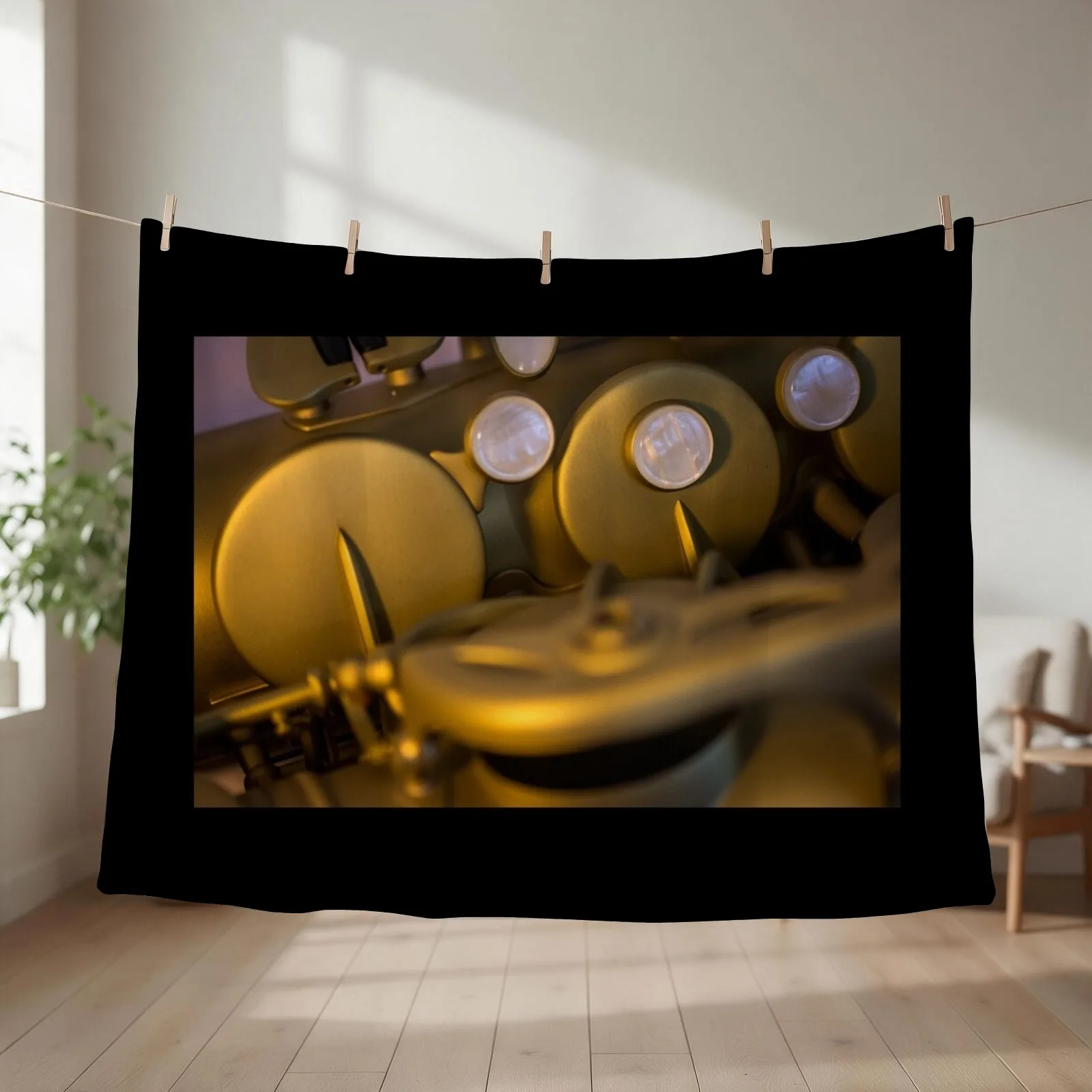 Close up of my Tenor Saxophone Throw Blanket couch cozy soft plush fuzzy picnic outdoor blanket