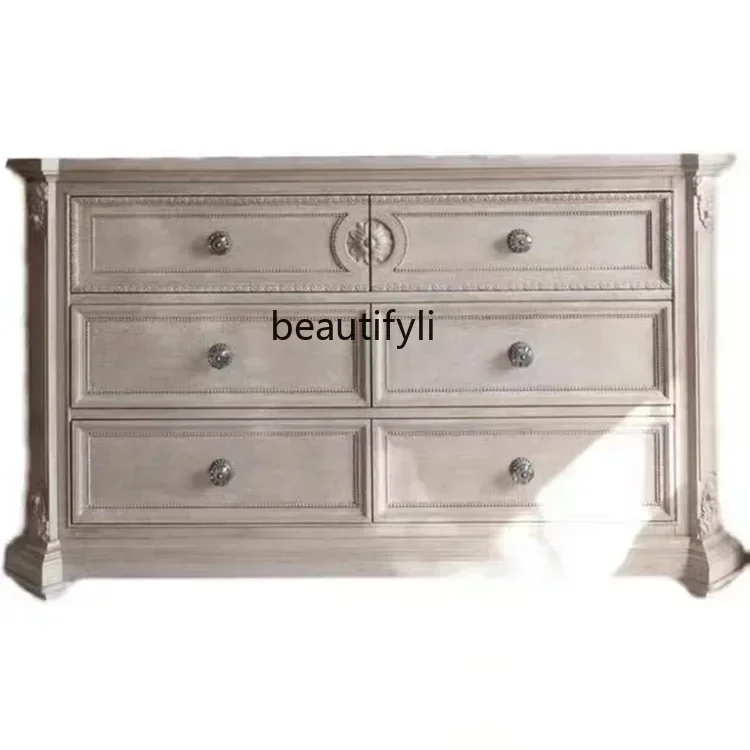 D06 American light luxury chest bedroom building revival old European carved storage cabinet retro decorative cabinet