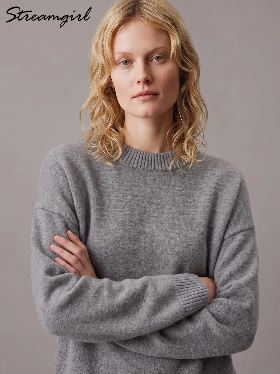 Warm Green Oversize Sweaters For Women Winter O Neck Pullovers Pink Vintage Jumpers Solid Knitwear Fall Woman Grey Sweater Thick 2 Warm Green Oversize Sweaters For Women Winter O Neck Pullovers Pink Vintage Jumpers Solid Knitwear Fall Woman Grey Sweater Thick 2