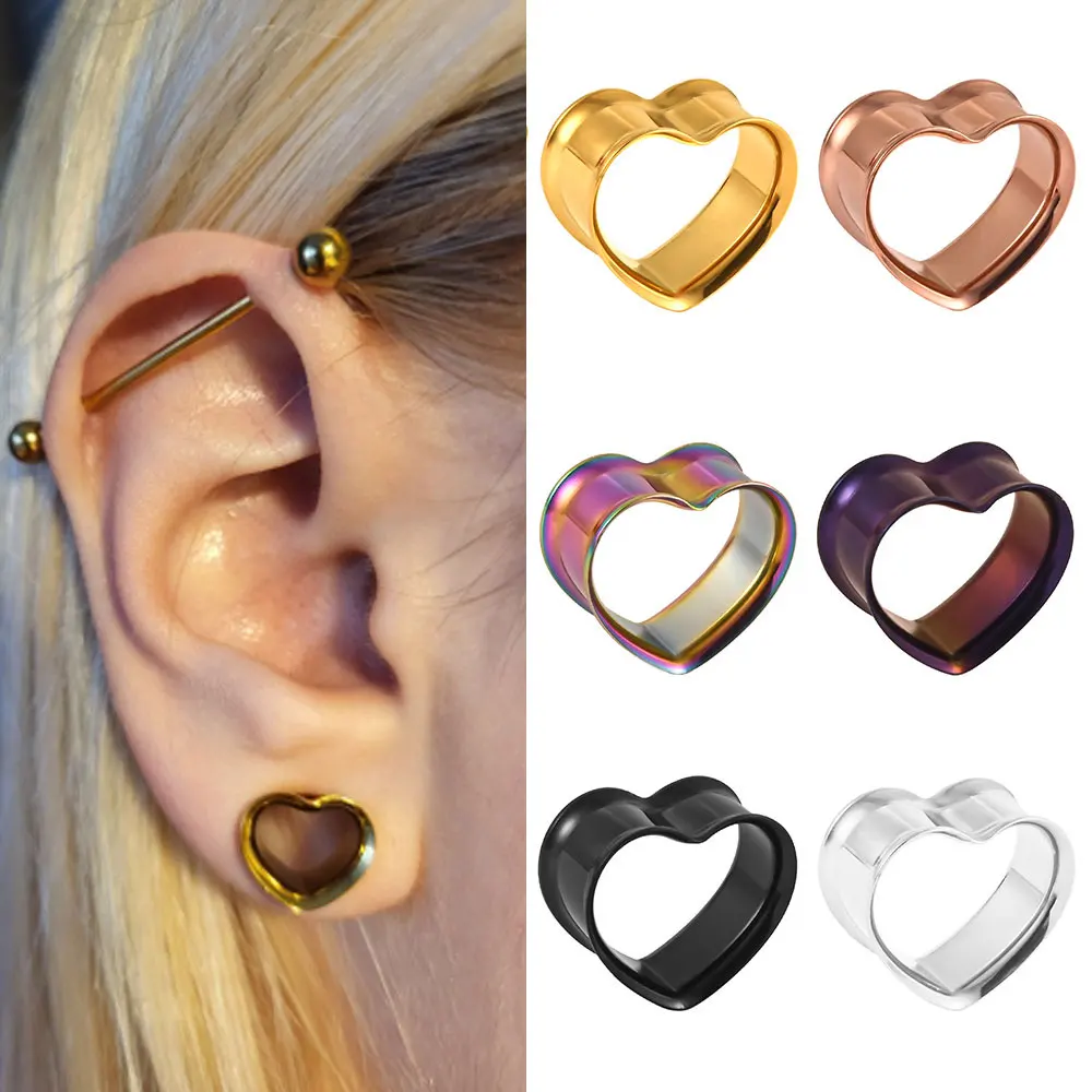 1PC Ear Gauges Piercing for Women Love Heart Ear Tunnels Plugs Expander Stretcher Earring Piercing Jewelry 316L Stainless Steel