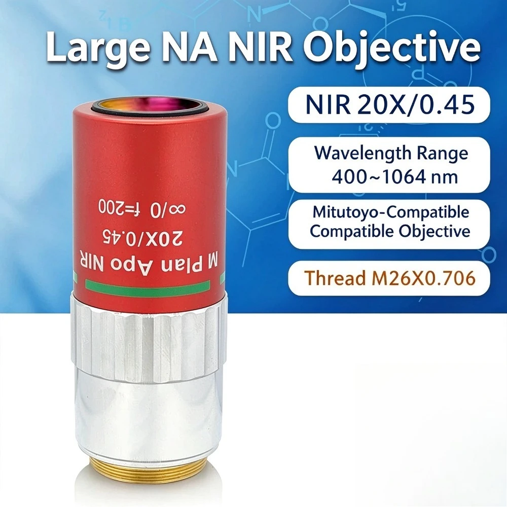 M Plan Apo NIR 20X/0.45 Microscope Objective Lens Extra Long Working Distance Large NA Replace Mitutoyo Compatible M26 Thread