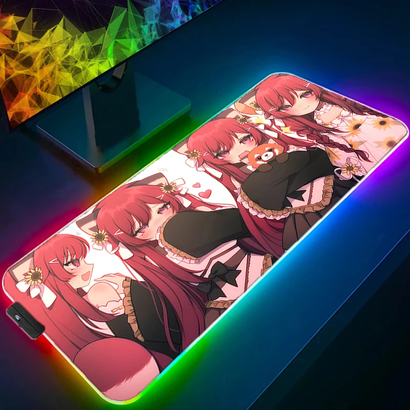 

RGB LED Mouse Pads Desk Mat Protector Gaming Pink Illustration Girl Mousepad Office Table Decor Keyboard Pad Computer Gamer Mats