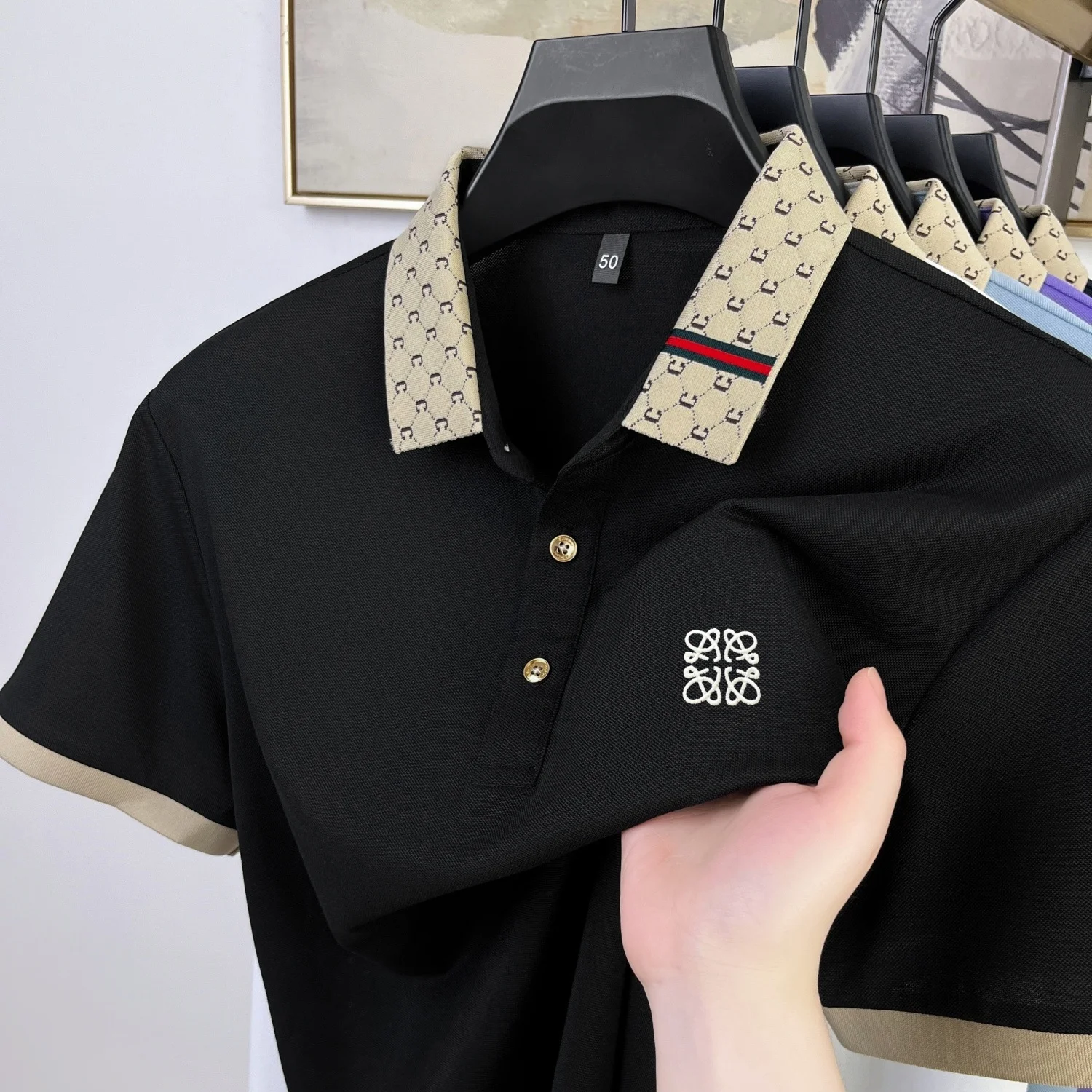 

New high-end brand men's short sleeved polo shirt hot selling in summer fashionable boutique embroidery golf top cotton T-shirt