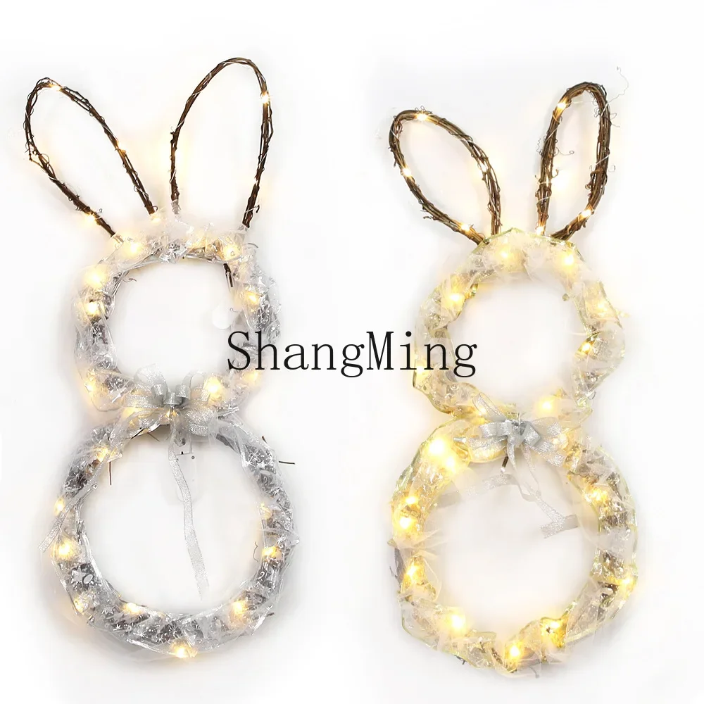 

DSA Easter Bunny Wreath with Luminous Foldable Wreath Pendant Party Decoration Supplies