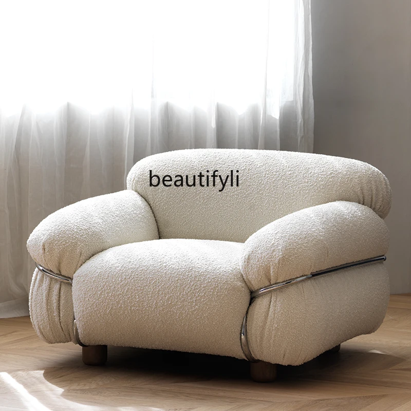 Double Armrest Single Sofa Small Apartment Living Room Lazy Leisure Sofa Teddy Flannel Art Sofa living room furniture