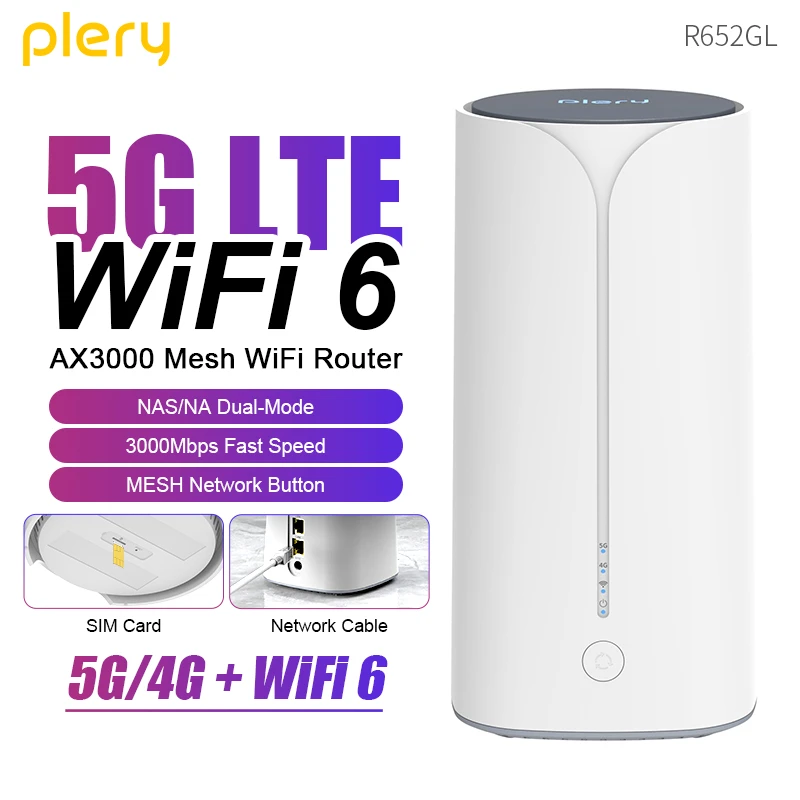 

Plery Wifi Router 5G SA&NSA AX3000 WiFi6 CPE Repeater Wifi Range Extender Amplifier Signal Booster 4 Antenna Network Mesh Router