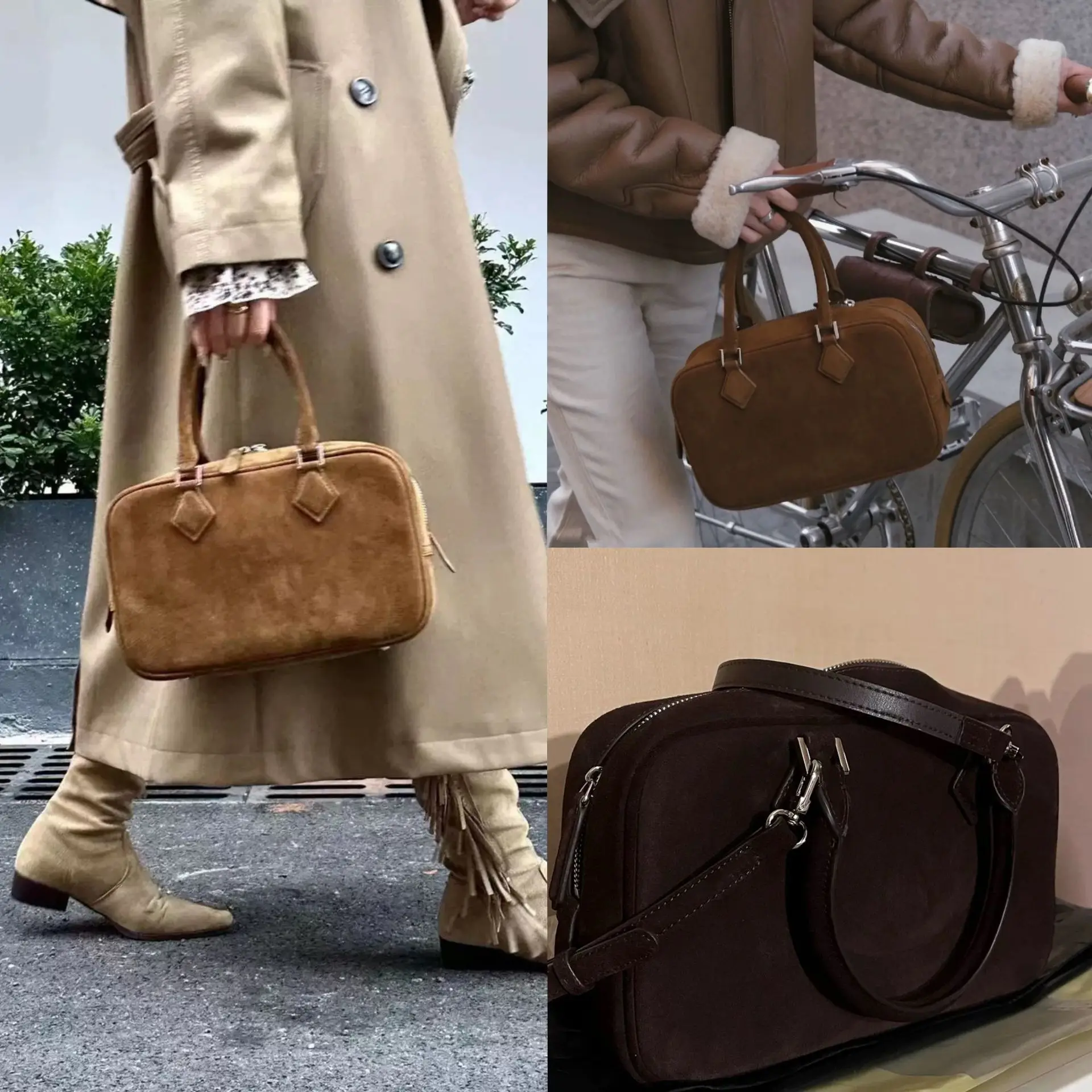 Women's New Fall and Winter Leather Bag Head Suede Feather Bags Handbag Small Square Single Shoulder Crossbody