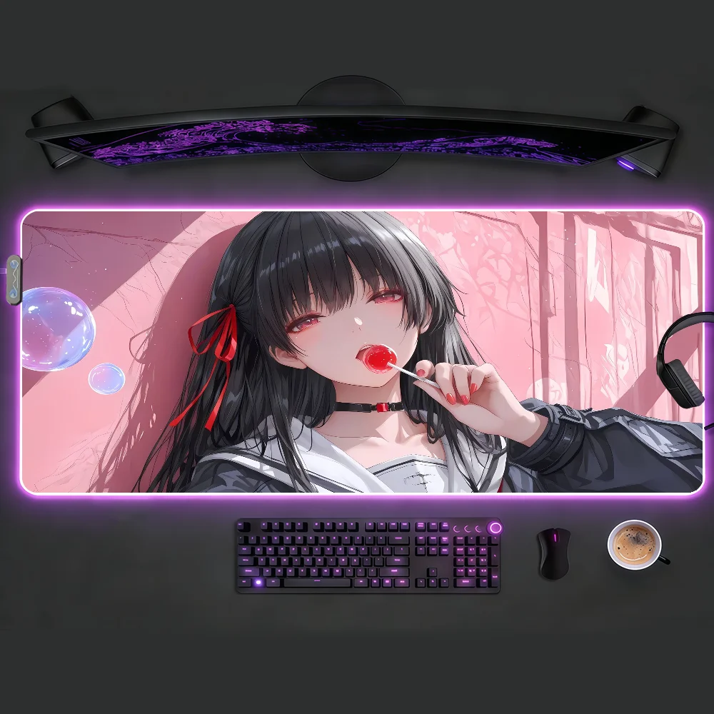 

Коврик для мыши Wuthering Waves Chisa с RGB-подсветкой, красочная игровая клавиатура, нескользящий чехол, водонепроницаемая поверхность для стола