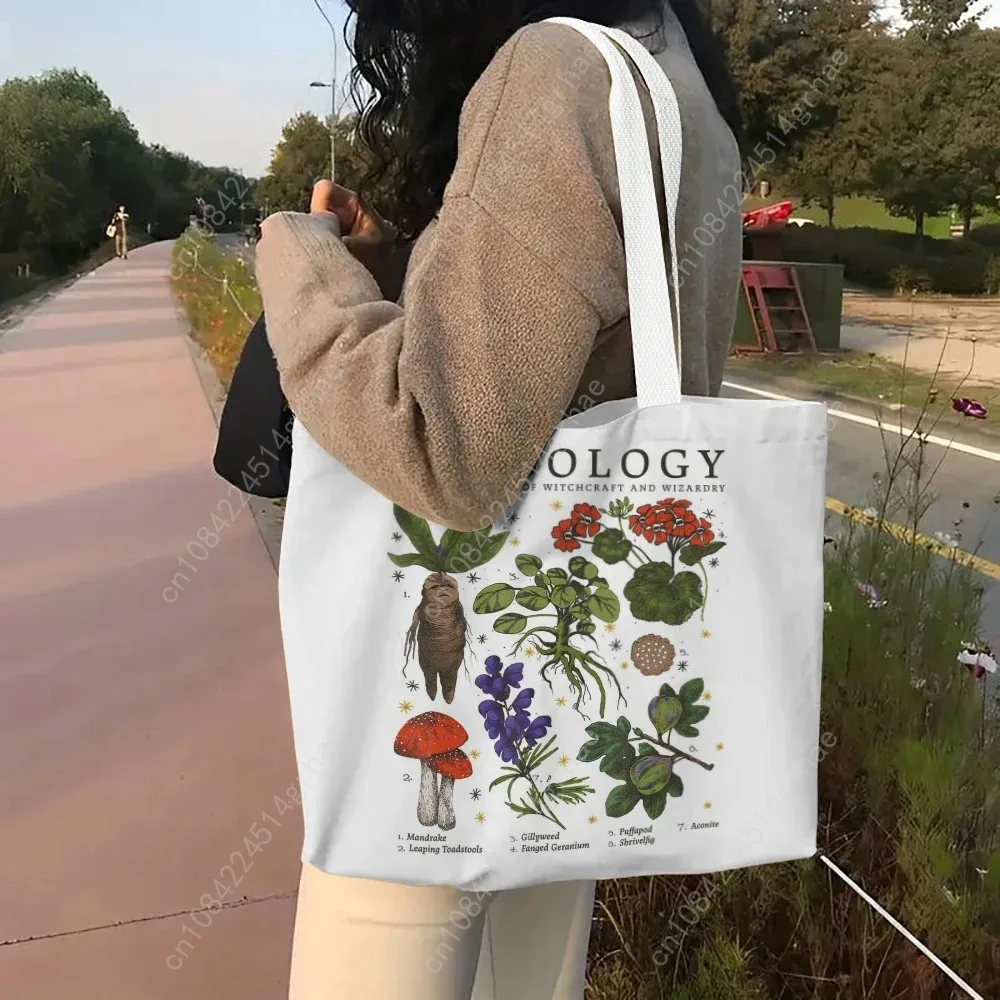 Tas Jinjing Motif Jamur Tas Belanja Bahu Kain Katun Hitam Tas Tangan Wanita Kartun Lucu Tas Belanja Dapat Digunakan Kembali Ramah Lingkungan Dapat Dilipat