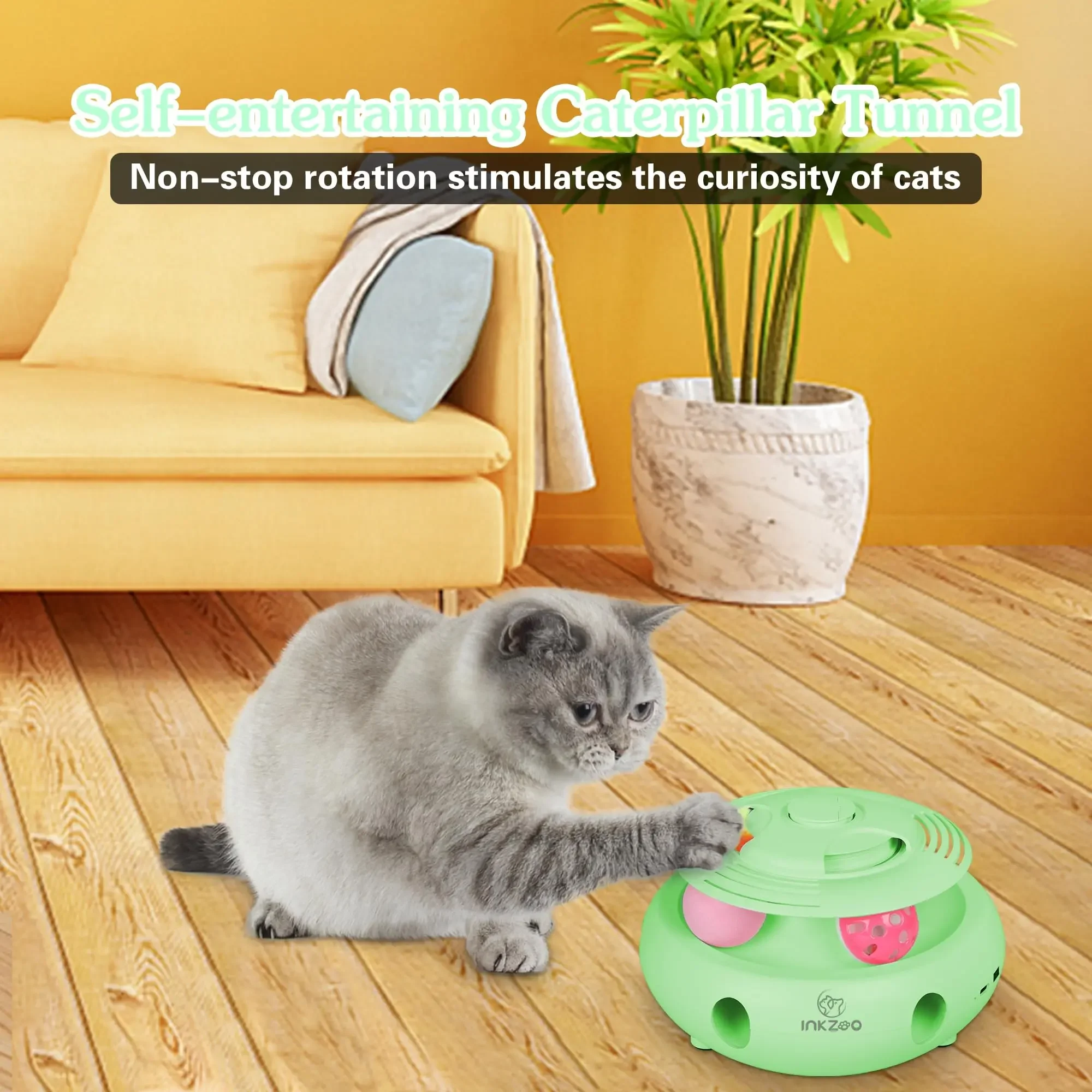 4-in-1 Interactive Cat Toys for Indoor , Automatic 6 Holes Mice Whack-A-Mole, Fluttering Butterfly, Track Balls,USB Rechargeable