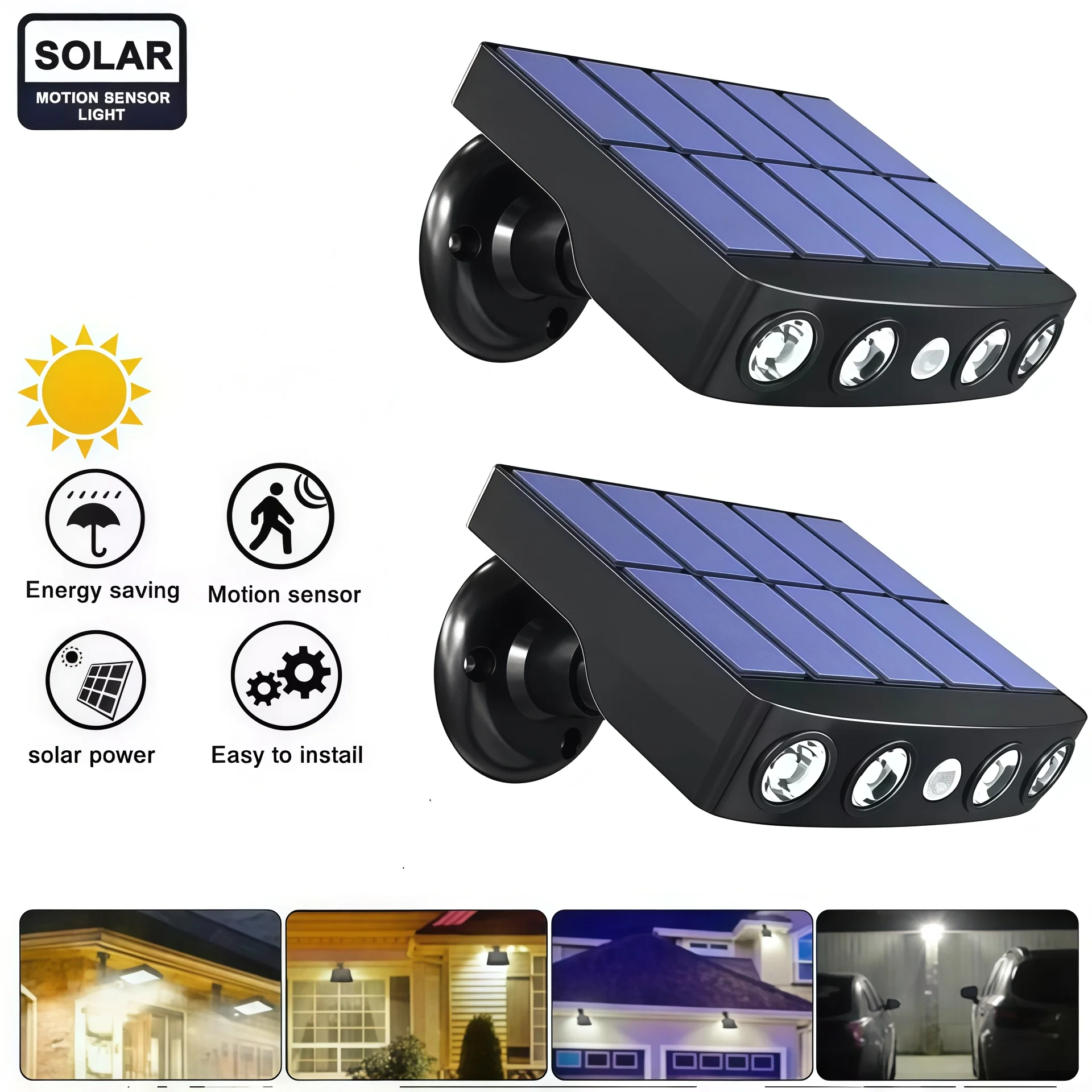 Powerful 4 LED Solar Security Lights Outdoor Decor Sensor Motion 3 Modes Street Waterproof Lamp Wall Night Work Light for Garden