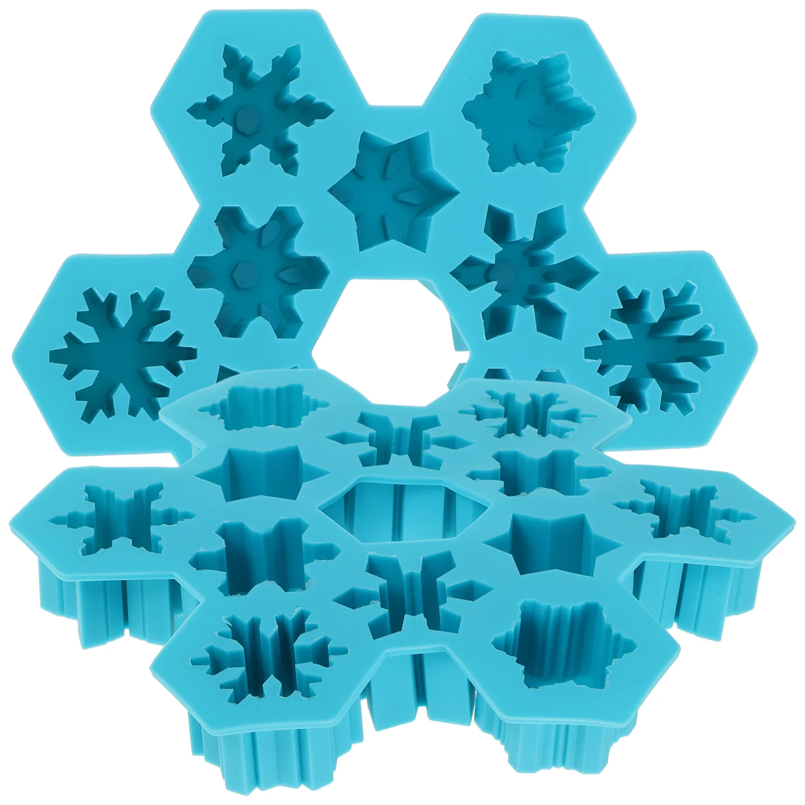 2 Pcs 12 Grids Silicone Ice Cube Trays Snowflake Shaped Chocolate DIY Mould Cupcake Dessert Baking Mold (Sky-blue)