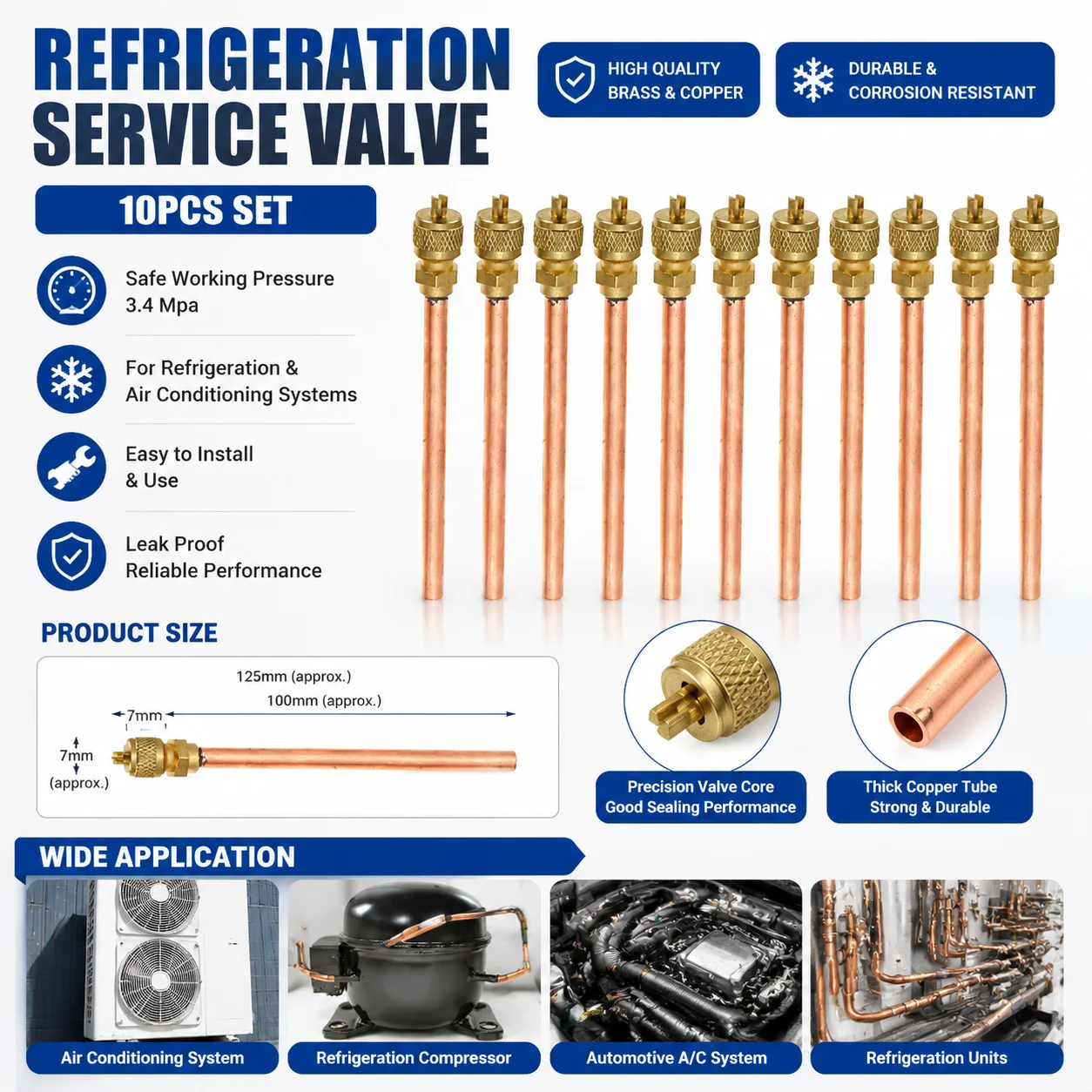Efficient Copper Access Valves for Various Applications Set of 10 Refrigeration Parts Long Lasting Performance