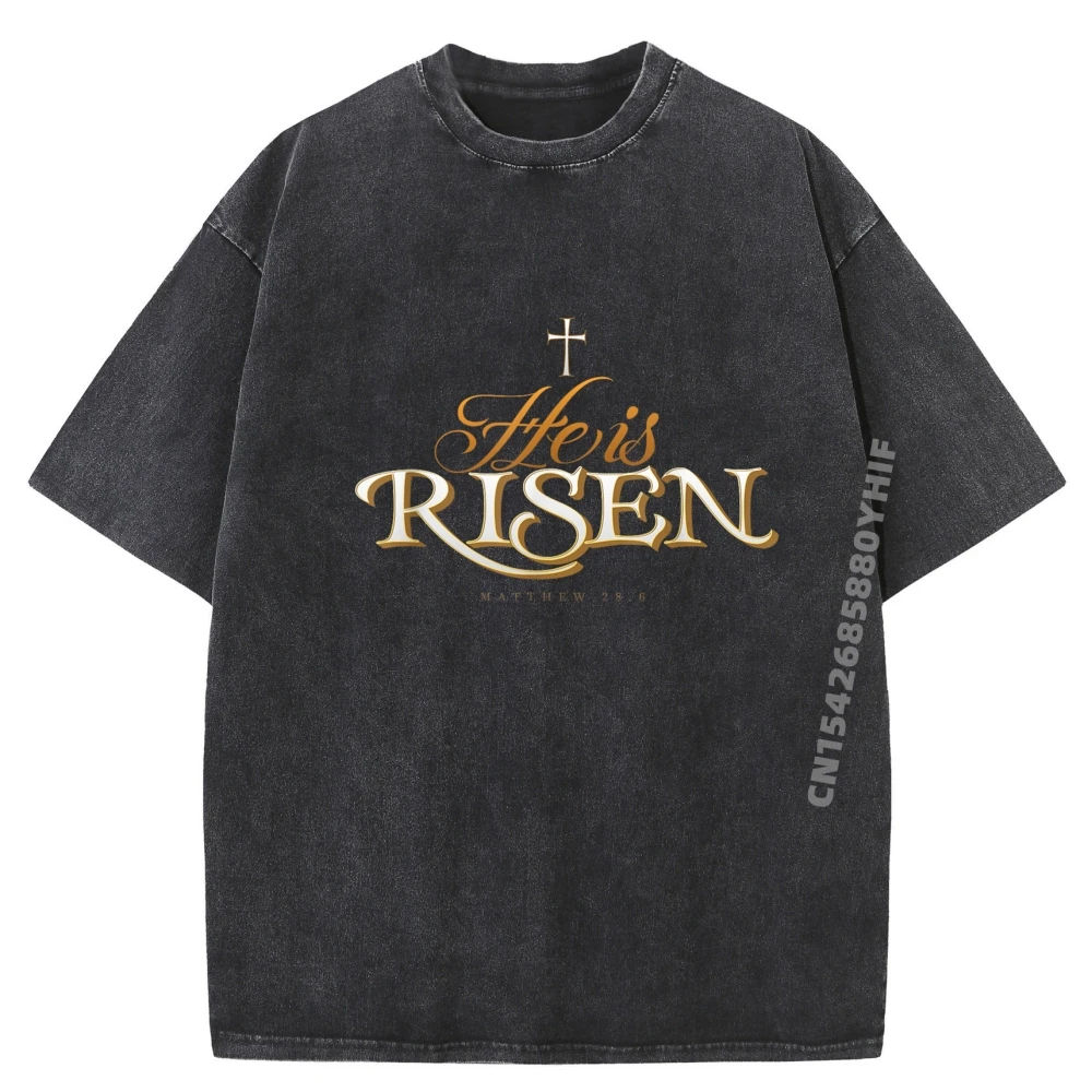 

Новейшая футболка с принтом He Is Risen, хлопковые футболки с рисунком, мужская удобная стираная уличная одежда Camiseta