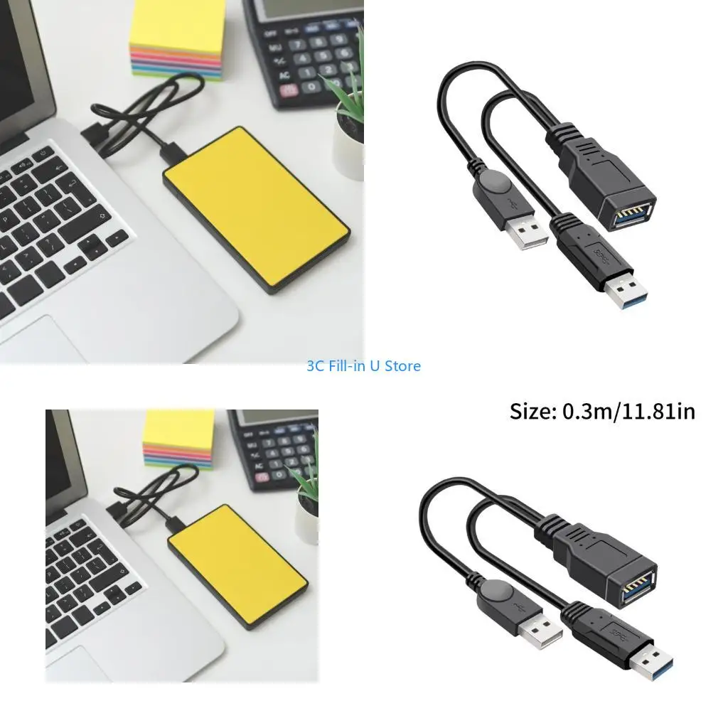 G8TA USB3.0 Male to Female Extension Cable Suitable for Simultaneous Data Transfer and Power Delivery Via Y Type Connection