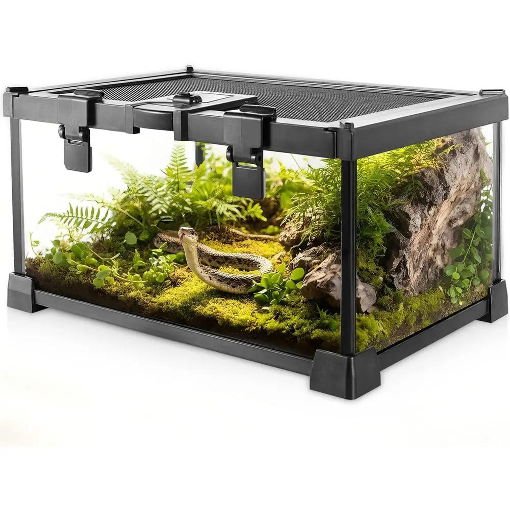 

Стеклянный террариум-витрина для рептилий 12'' x 8'' x 6'' с полным обзором, маленький стеклянный контейнер для амфибий с отсеком для кормления и локатором для коробок