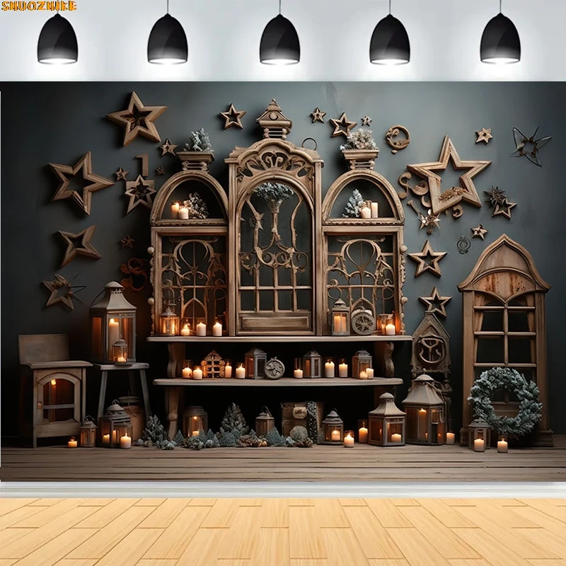 

Christmas Day Wreath Family New Year Party Photography Backdrops Prop Window Living Room Xmas Tree Gift Snow Background BV-32