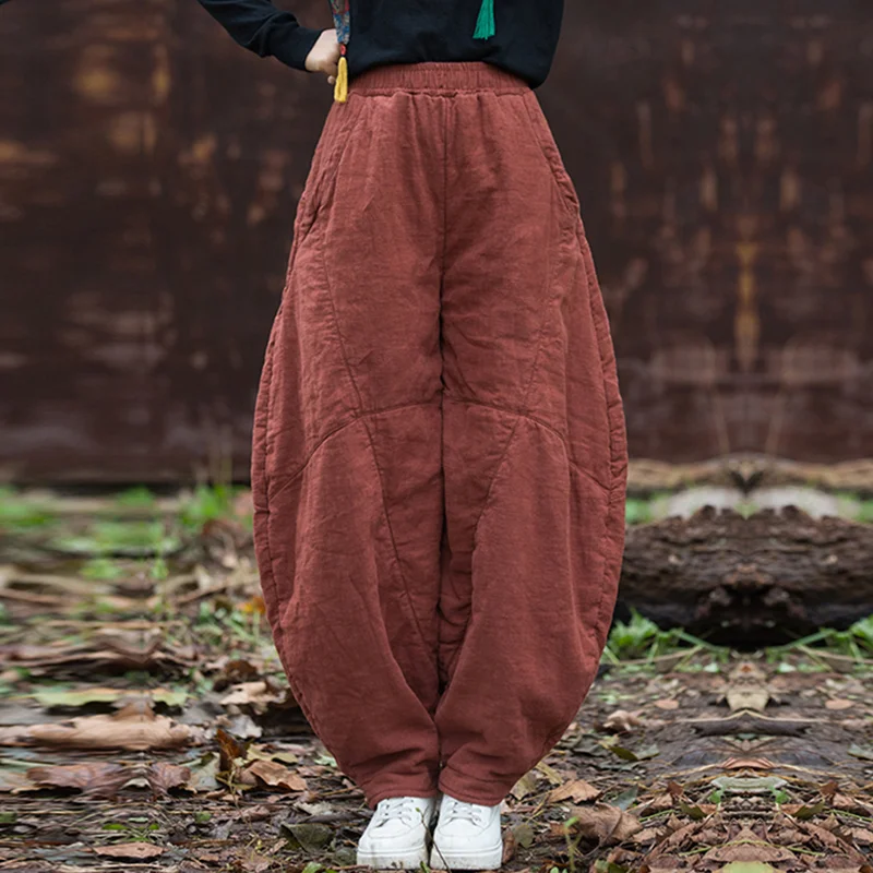 Women  Baggy Cargo Ethnic Vintage Elastic High Waist Loose Long Cotton Line Oversize  Trousers Wide Leg Clothes  Large Size