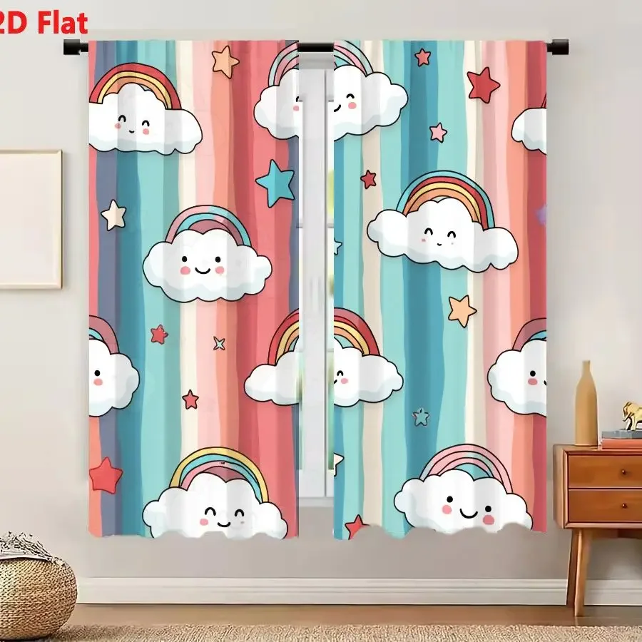 Cute Rainbow Cloud Nursery Curtains for Baby Room Nursery Decor Window Treatment Bright Colorful Kids Bedroom Curtain