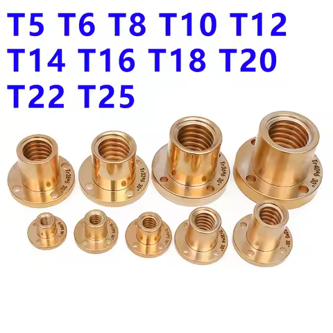 T8 T10 T12 T14 T20 T22 T25 Round Flange Trapezoidal Full-Copper Round Flange Nut - Trapezoidal Lead Screw Accessory for 3D Parts