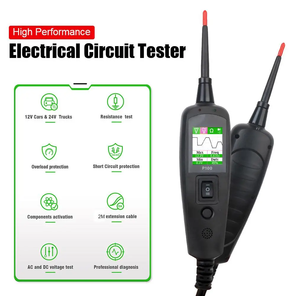 

P100 2M Power Circuit Probe Kit 12V 24V Car Circuit Voltage/Resistant Tools Mechanical Workshop Tester Tester Automotive L6E1