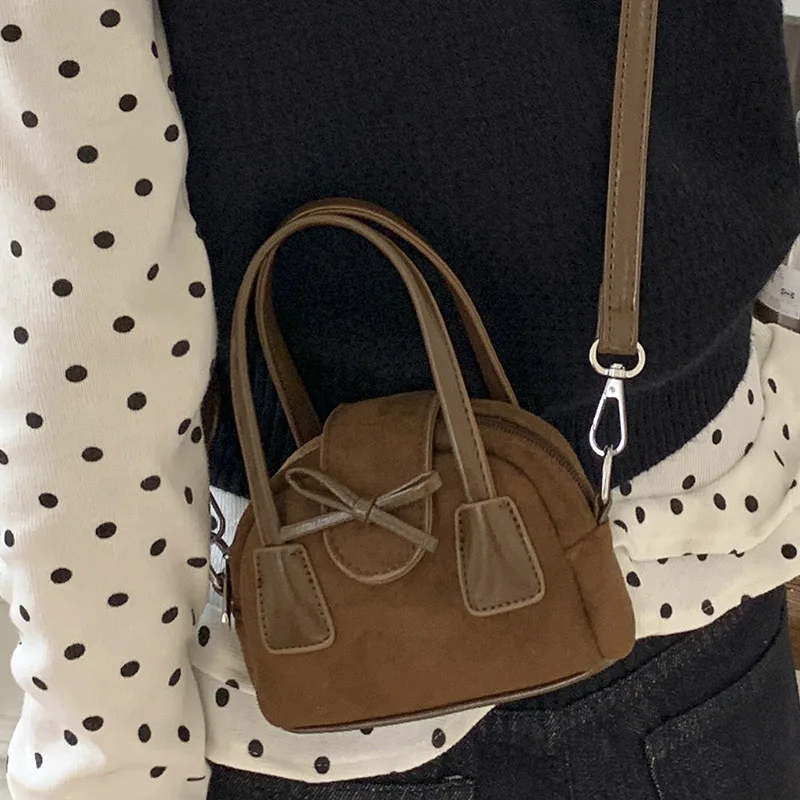 

2025 Autumn Korean Crossbody Bag for Schoolgirl Bow Solid Color Elegant Small Square Top Handle Fashion Casual Shoulder Bag