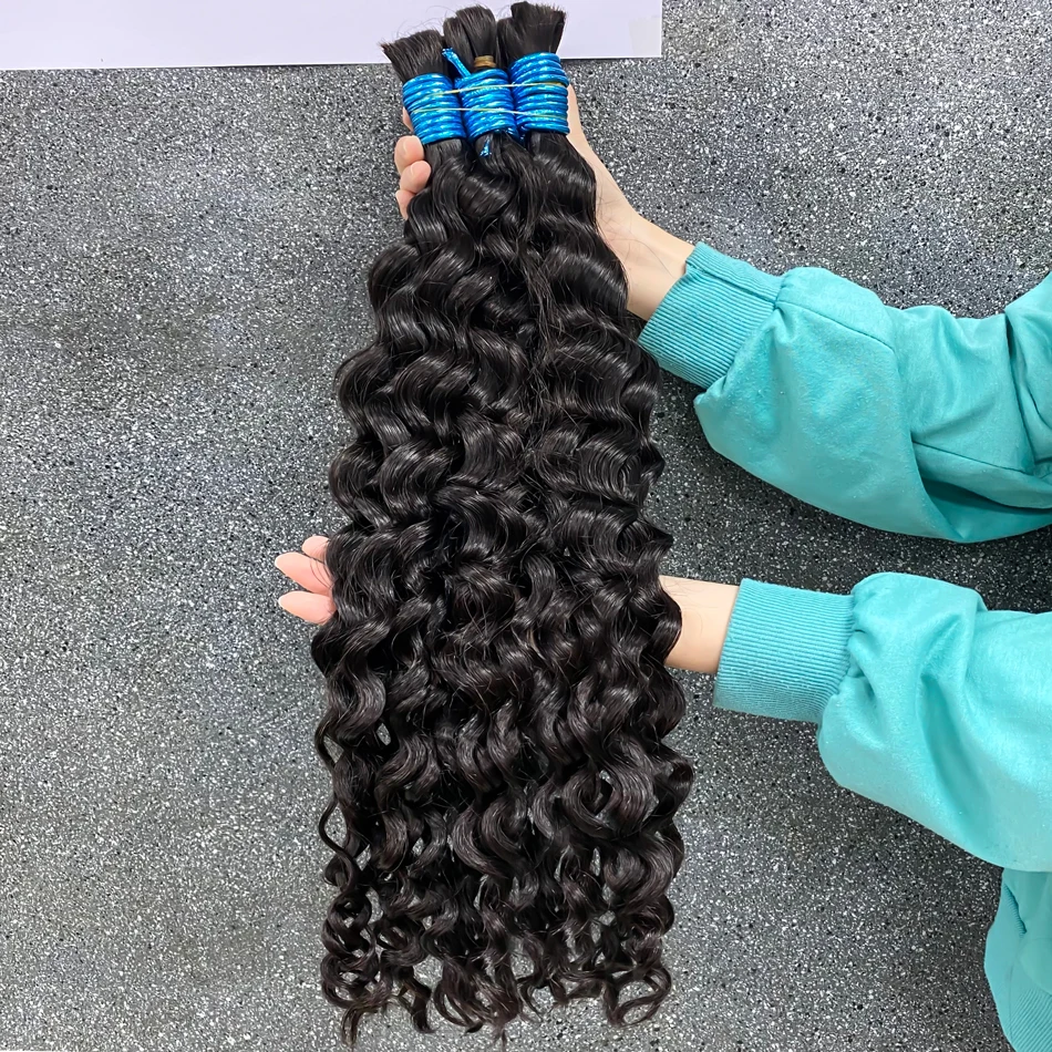 100% rambut manusia massal lurus/DeepWave/LooseWave, warna alami rambut Crochet ekstensi kepang rambut manusia rambut tenun untuk wanita