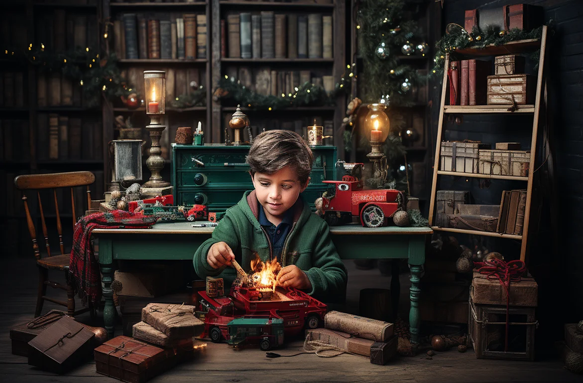 Santas Studing Room Backdrop Kids Adult Photography Child Baby Birthday Props Trees Gifts Christmas House Backgournd image 3