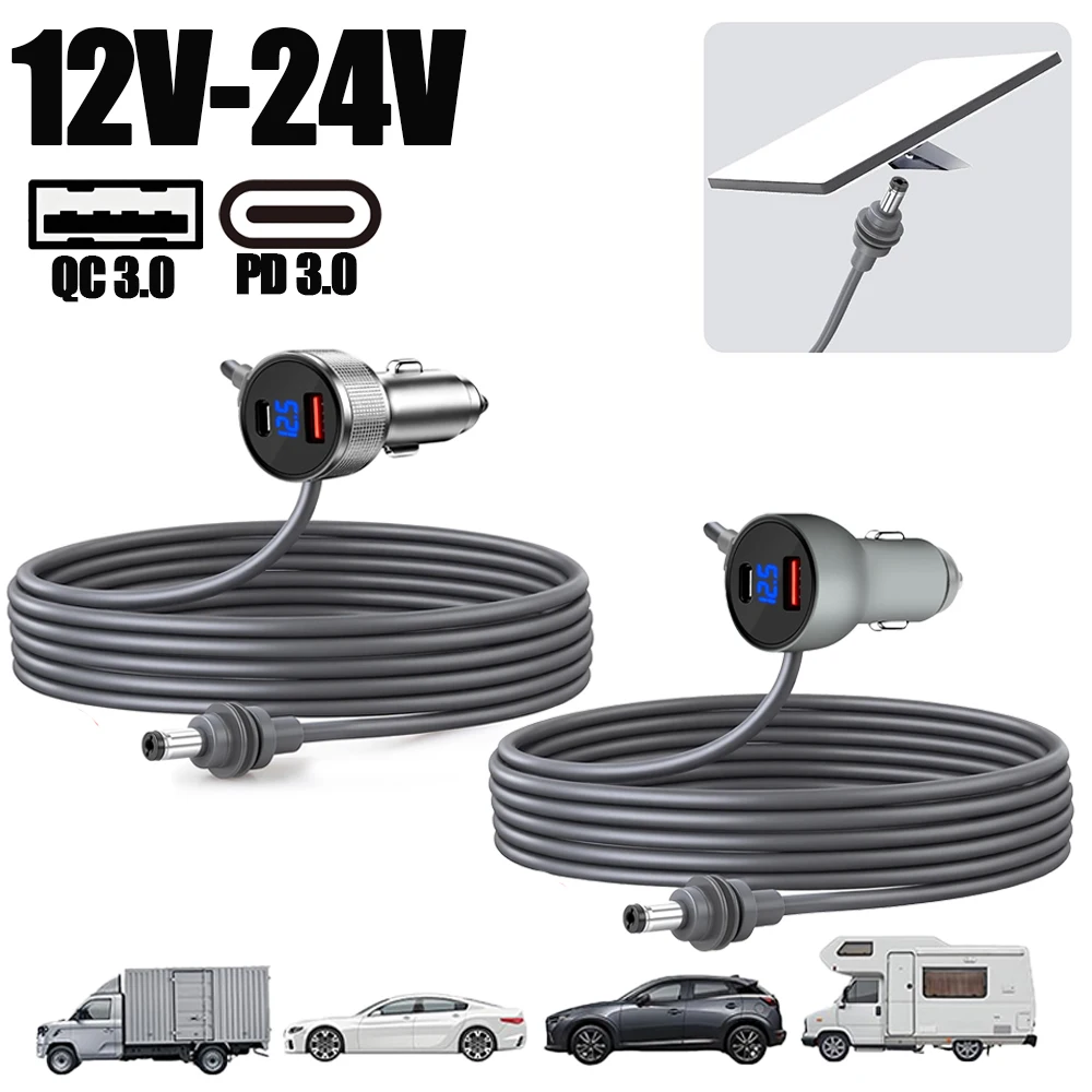 12V-24V für Starlink Mini QC3.0 PD Autoladegerät mit Digitalanzeige, Zigarettenanzünder-Adapter, 2m/3m wasserdichtes Verlängerungskabel