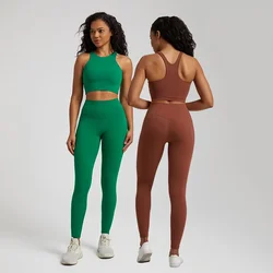 Set da Yoga per donna abbigliamento da allenamento morbido burroso abbigliamento da palestra Leggings a vita alta reggiseno sportivo corto 2 pezzi tute sportive per il Fitness