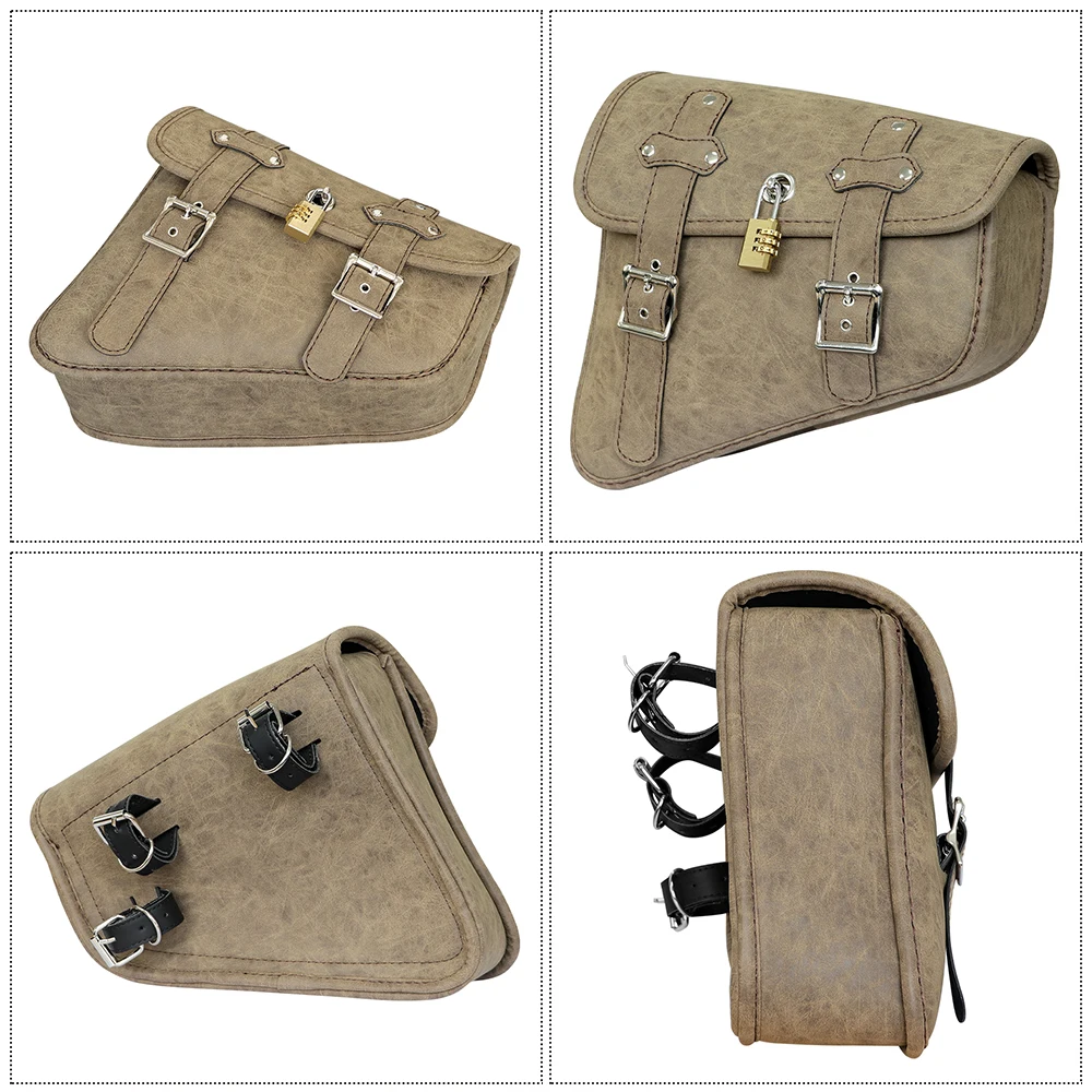 For Cafe Racer ATV Harley Sportster XL 883/1200 Universal Triangle Synthetic Leather Side Saddle Bag